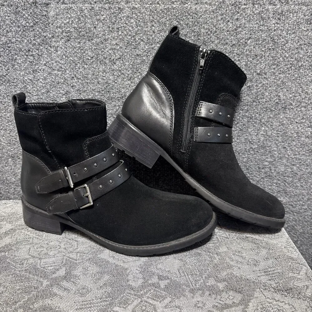 Clarks Artisan Swansea Grove Moto Motorcycle Ankle Boots Black Suede Size 10